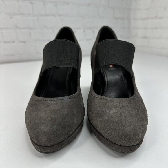 Prada‎ Linea Rossa Women's Dark Gray Mary Jane Suede Wedge Heels EU 37.5 /US 7 - Picture 3 of 17
